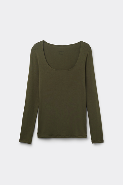 Long-sleeve micromodal scoop neck top