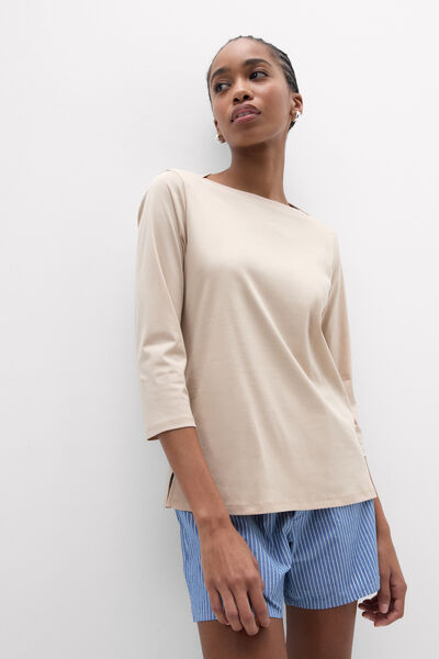 Maglia Manica 3/4 Scollo a Barchetta in Elevated Cotton