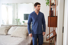 Full-Length Check Pattern Cotton Canvas Pyjamas