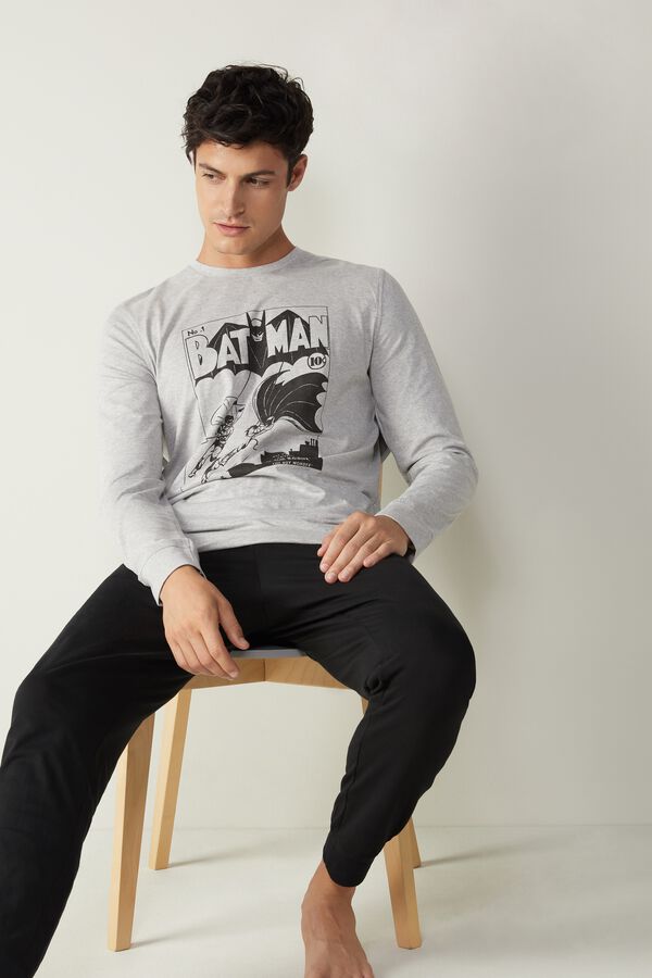 Long Pajamas in Batman Print Cotton Jersey