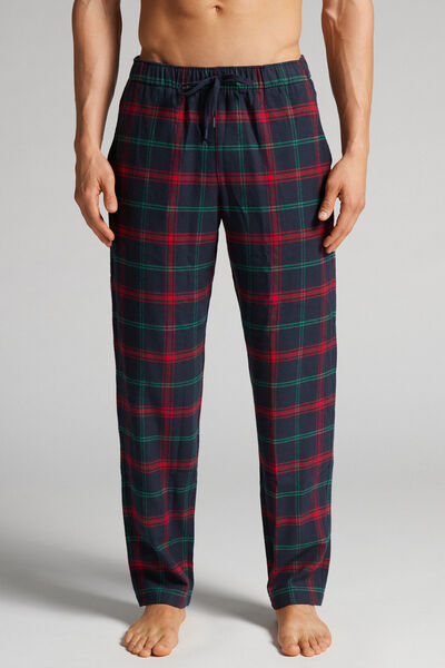Bas de pyjama long à carreaux en toile brossée rouge/vert