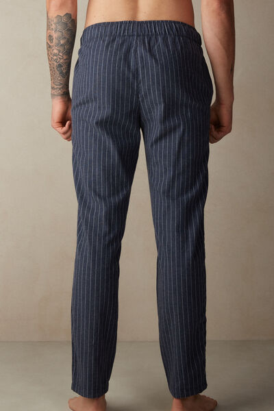 Full Length Pants in Denim Pinstripe Patterned Brushed Cloth