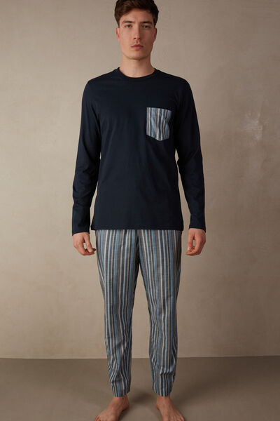 Pijama Largo con Estampado de Rayas de Algodón
