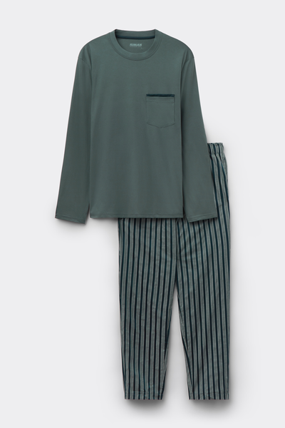 Pigiama Lungo in Cotone Premium Mercerizzato e Tela Stampa Righe