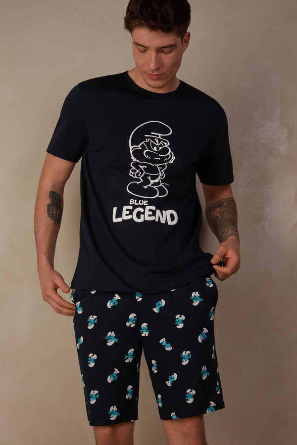 Pijama Curto Smurfs em Algodão