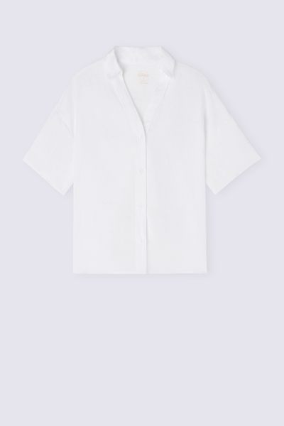 Short-Sleeved Linen Canvas Shirt
