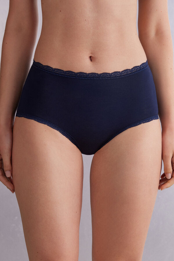 High-waisted cotton and lace french knickers