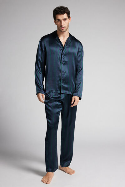 Striped Silk Full Length Pajamas