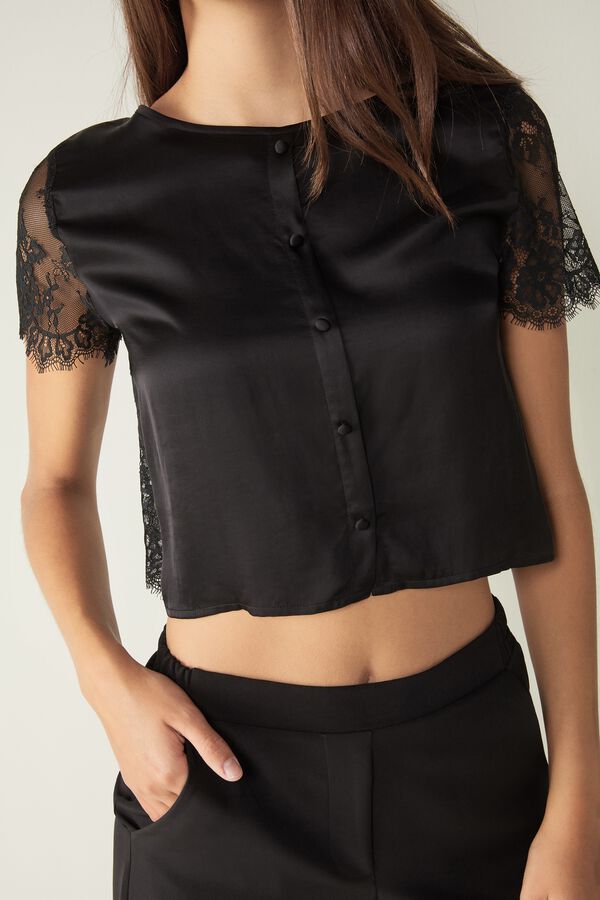 Lav aftensmad Muldyr hoppe Crop Top in Lace and Satin Viscose