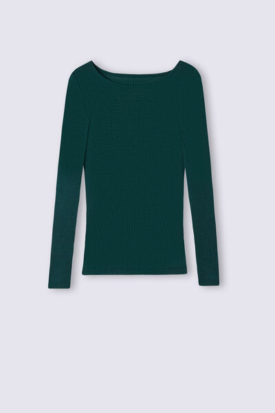 Long Sleeve Wide Neck Sweater in Wool and Silk