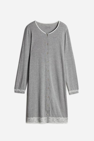 Button-Front Nightdress with Lace Detail