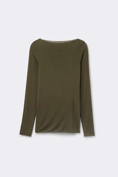 Maglia Manica Lunga in Modal con Cashmere e Scollo a Barchetta