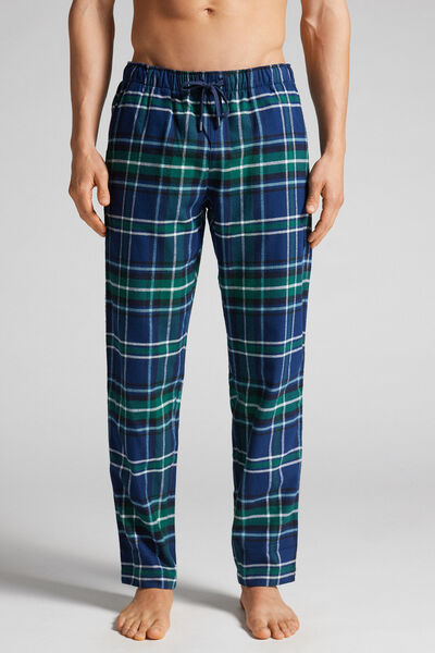Bas de pyjama long en maille tartan bleu/vert