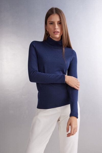 Långärmad tröja med hög krage Wool & Cotton