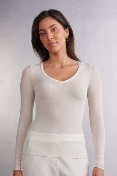 Maglia Scollo a V in Modal Ultralight con Cashmere