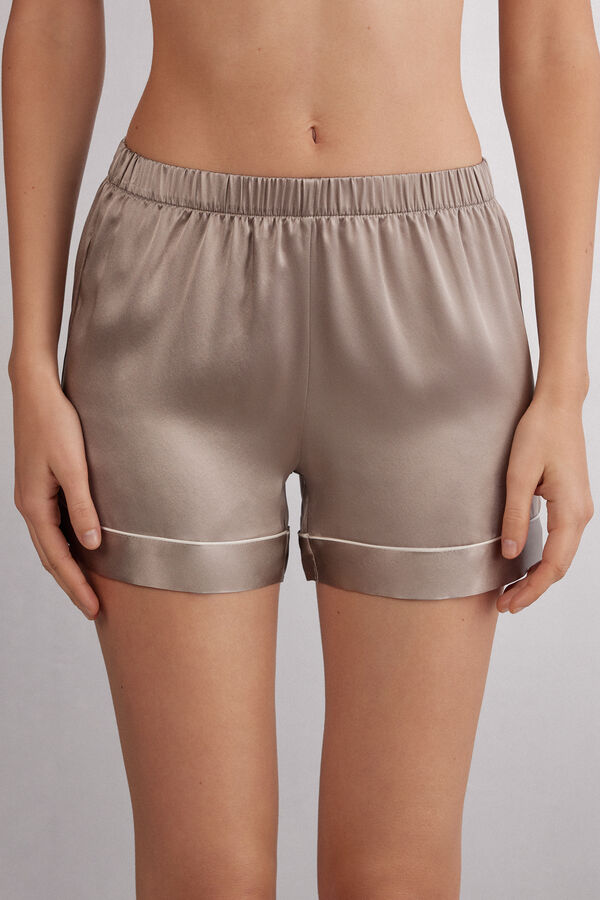 Pantaloncino in Seta con Profili a Contrasto