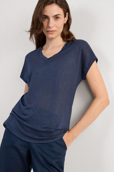 Maglia Manica Corta con Scollo a V in Lino The Pure Linen