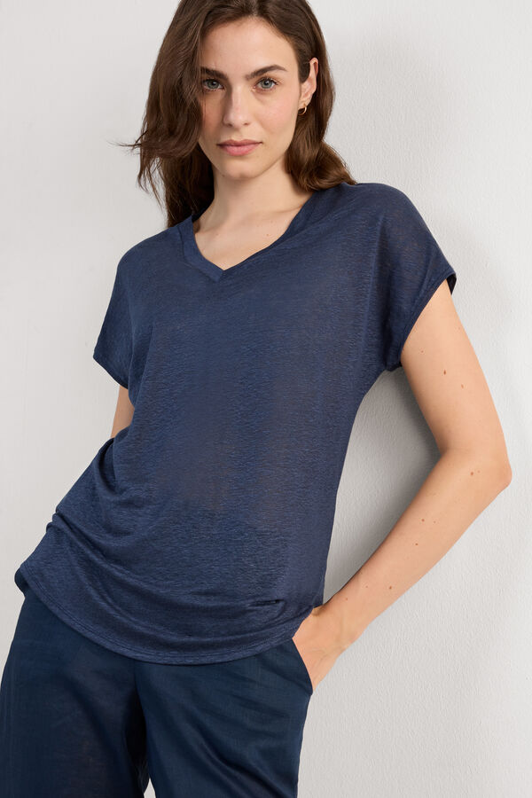 T-shirt manches courtes à col en V en lin THE PURE LINEN