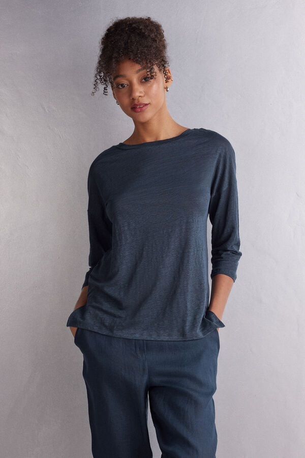 Shirt mit U-Boot-Ausschnitt aus Leinen