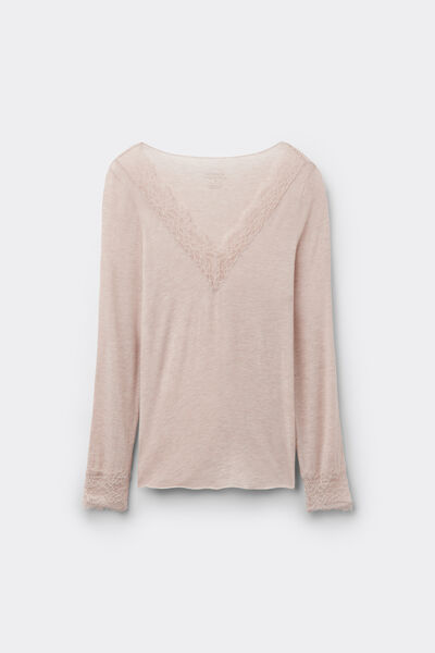 Maglia Scollo a V in Modal con Cashmere Ultralight e Pizzo