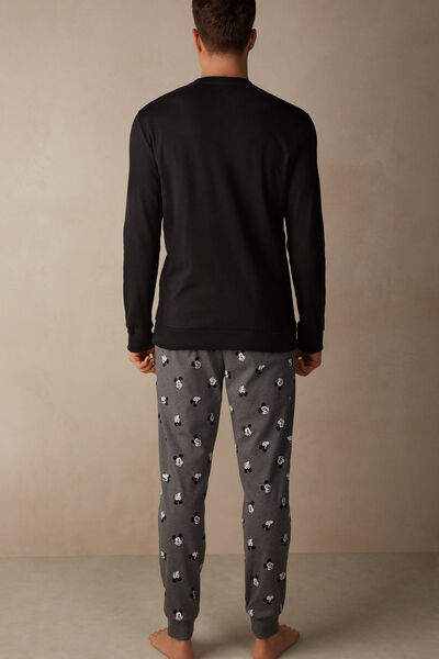 ©Disney Mickey Suratı Baskılı Pamuklu İnterlok Uzun Pijama