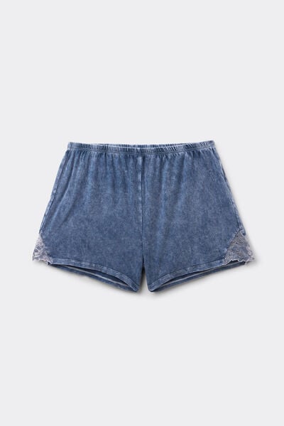 Denim Romance Cotton and Lace Shorts