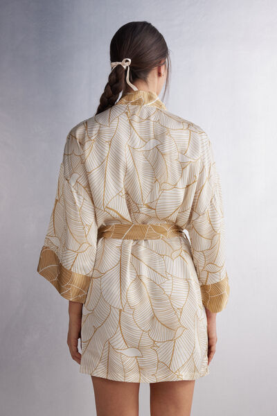 Neglijeu Tip Kimono din Satin Golden Hour