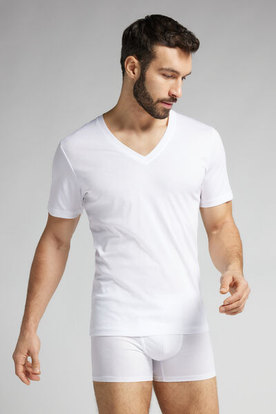T-shirt Scollo V in Cotone Premium Mercerizzato