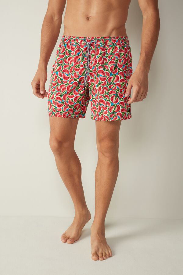 Mid-Length Watermelon Print Swim Shorts