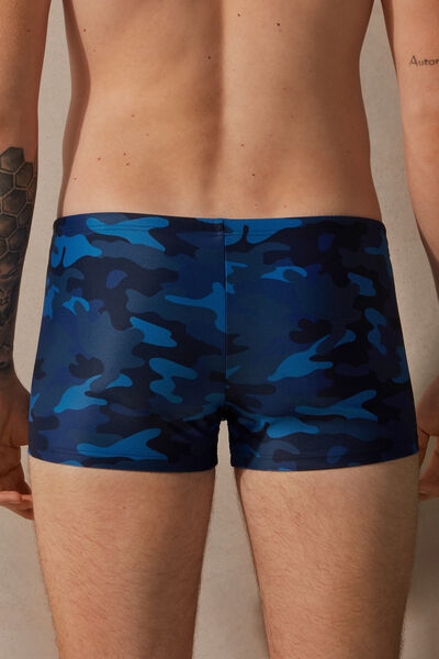 Boxer de bain moulant Helios imprimé camouflage bleu