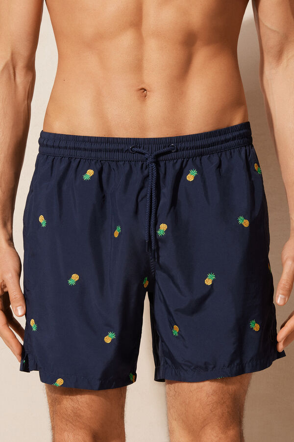 Pineapple-Embroidered Swim Shorts