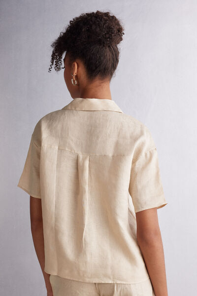 Chemise manches courtes en toile de lin