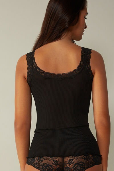 Silk Top with Lace Neckline