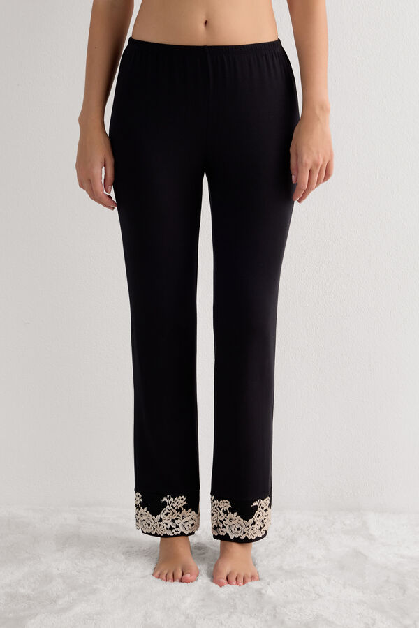 Lange Hose aus Modal mit Besatz Pretty Flowers