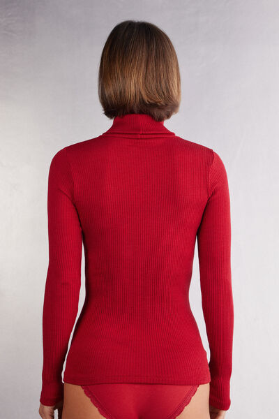 Long-sleeve High-Neck Tubular Top in Wool and Silk
