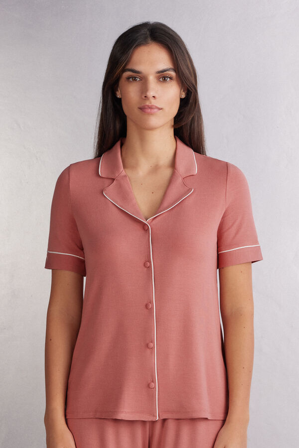 Short-Sleeved Button-Down Modal Top