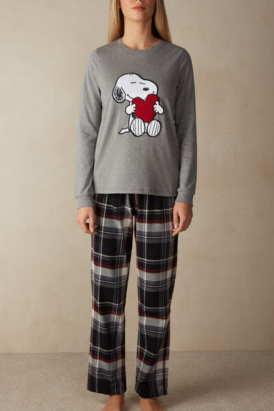 Pijama Comprido Snoopy com Coração em Interlock de Algodão