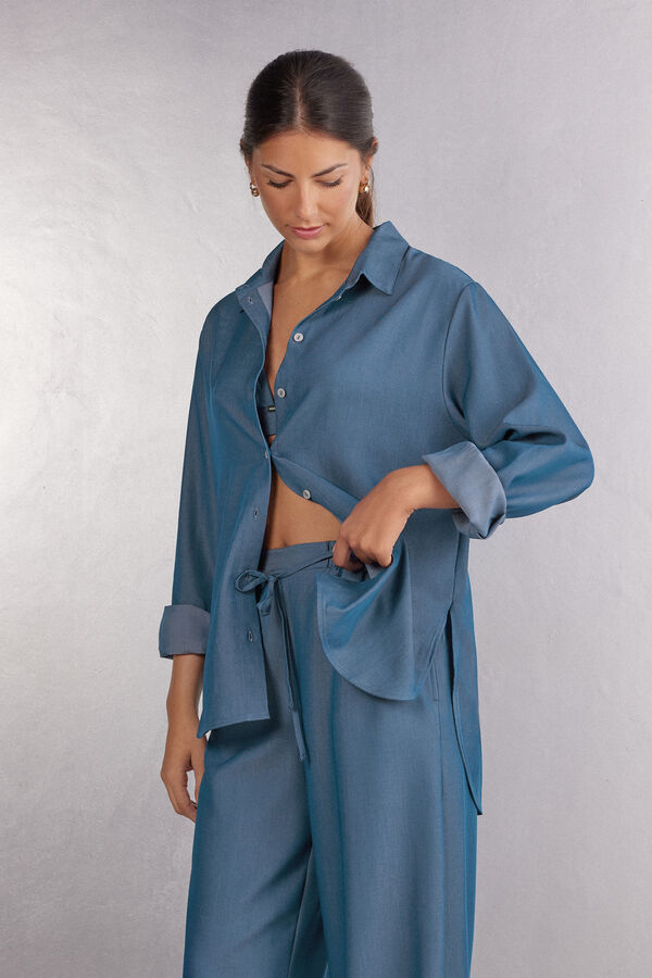 Camicia in Tela Denim Flower Paisley
