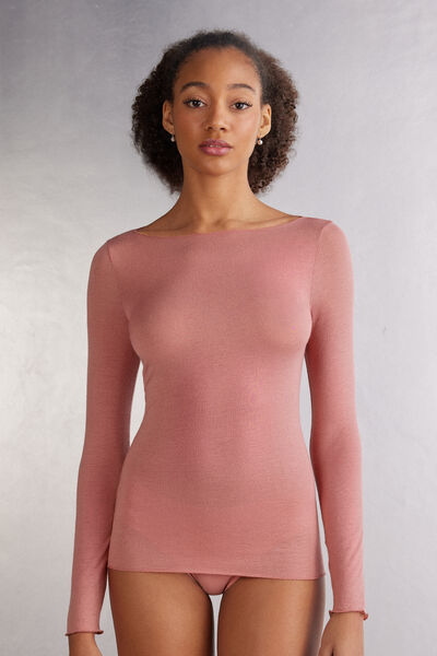 Maglia Manica Lunga in Modal con Cashmere e Scollo a Barchetta