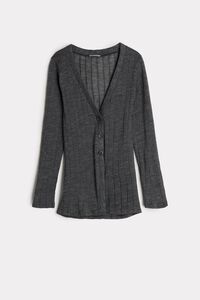 Buttoned Wool and Silk Ribbed Cardigan