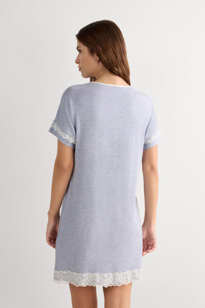 Camicia da Notte Aperta Davanti con Dettagli in Pizzo