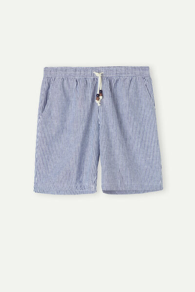 Linen and Cotton Micro Stripes Shorts
