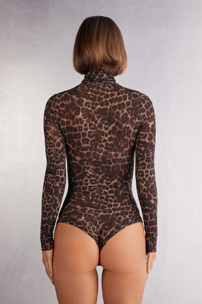 Luxurious Leopard ウルトラライト モダール＆カシミヤ ロングスリーブ ボディスーツ