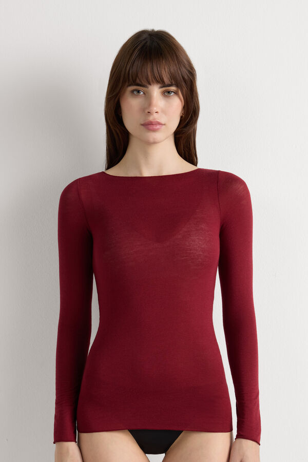 Maglia Manica Lunga in Modal con Cashmere e Scollo a Barchetta