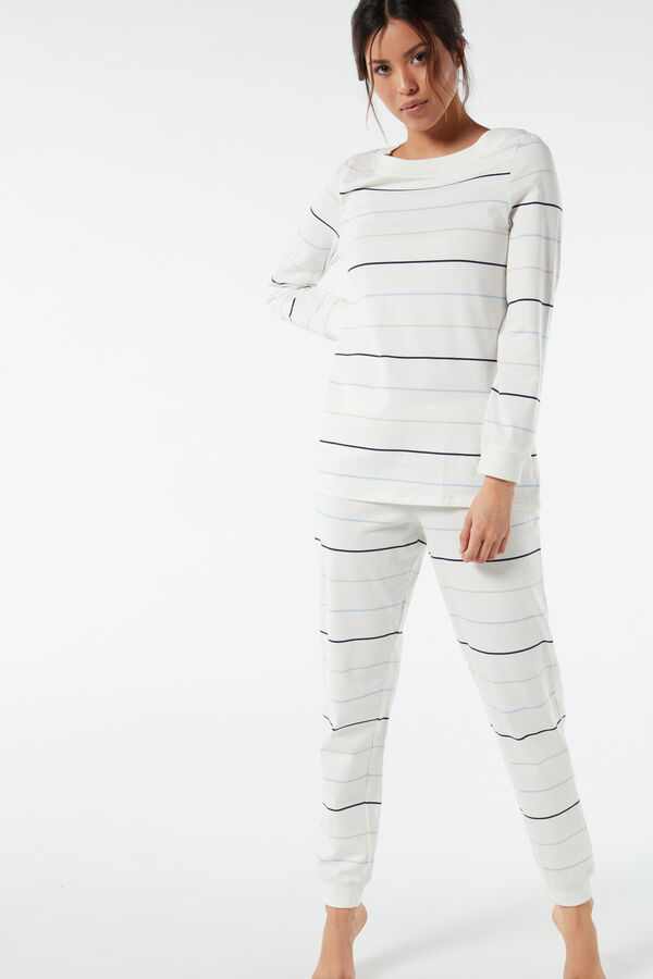 Long Ribbed and Striped Cotton Pyjamas