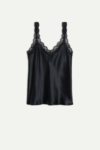 V-Neck Camisole in Silk Satin and Lace