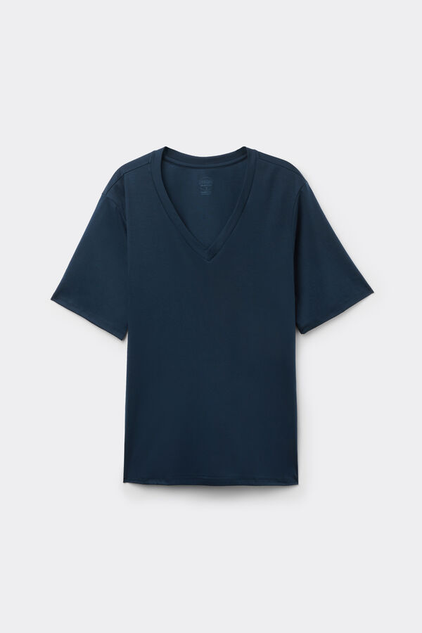 Short-Sleeved V-Neck Top in Elevated Cotton