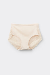 Culotte taille haute en microfibre et dentelle