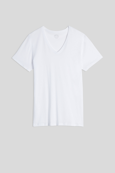 T-shirt από Βαμβακερό Ύφασμα Superior Extrafine με Λαιμόκοψη V