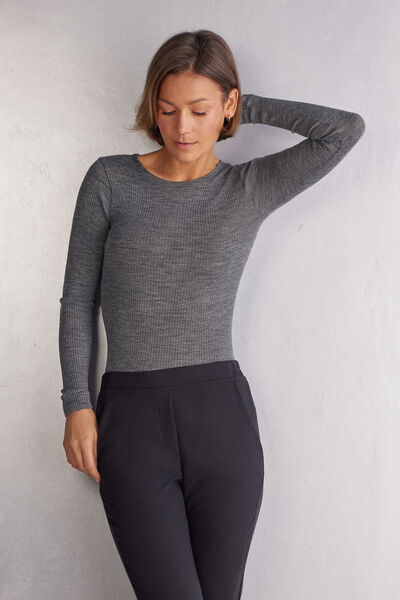 Wool and Silk Long-Sleeved Crew-Neck Max Top